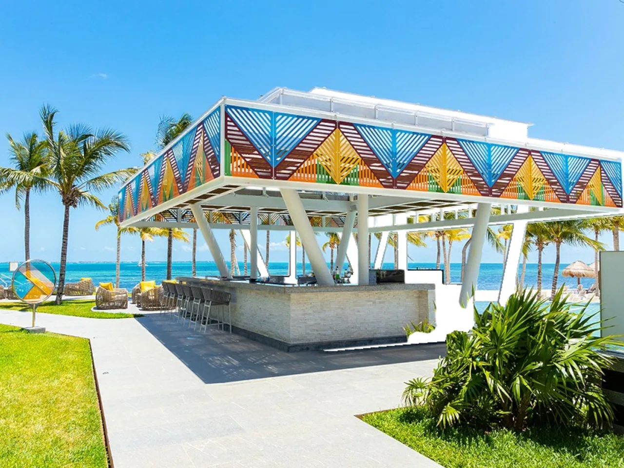 Poolside bar with ocean views