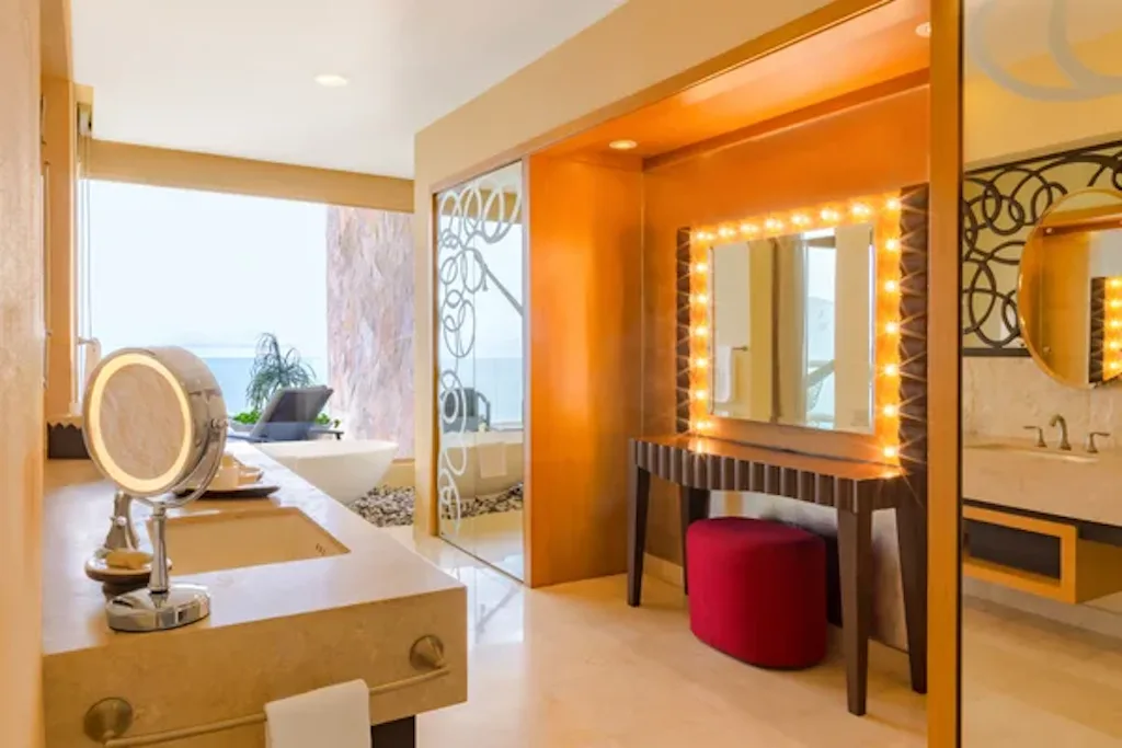 Lighted vanity and dressing area in the master bath