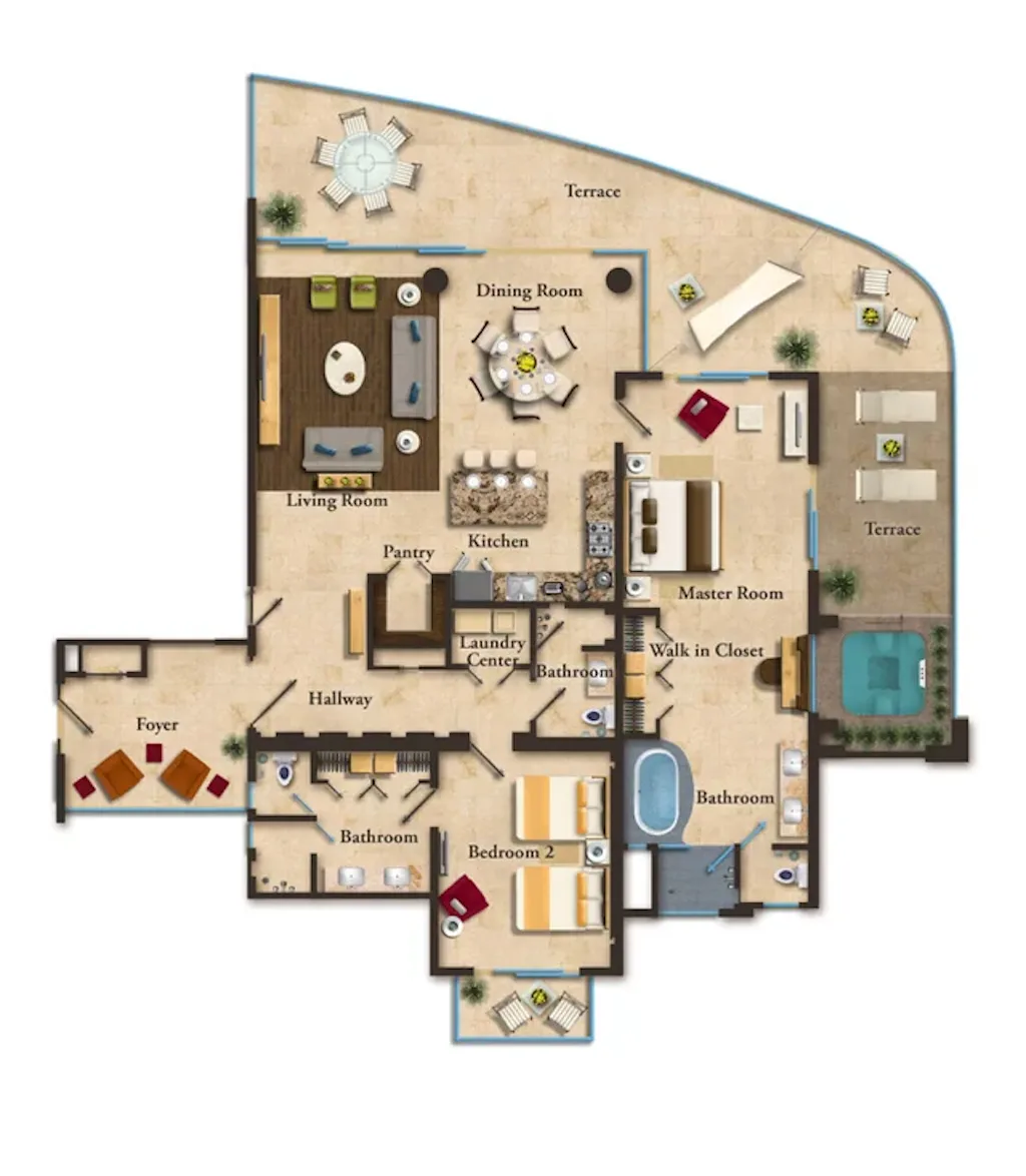 Floor plan of the two-bedroom panoramic suite